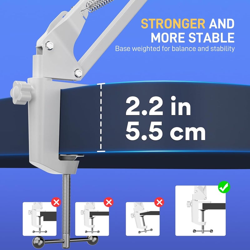Maono Boom Arm Microphone Stand: Adjustable Metal Suspension Mic Boom Arm for Podcasting Gaming Streaming Recording,with Desk Clamp and 3/8" to 5/8" Screw Adapter-Max Load 1KG BA20 White - Image 4